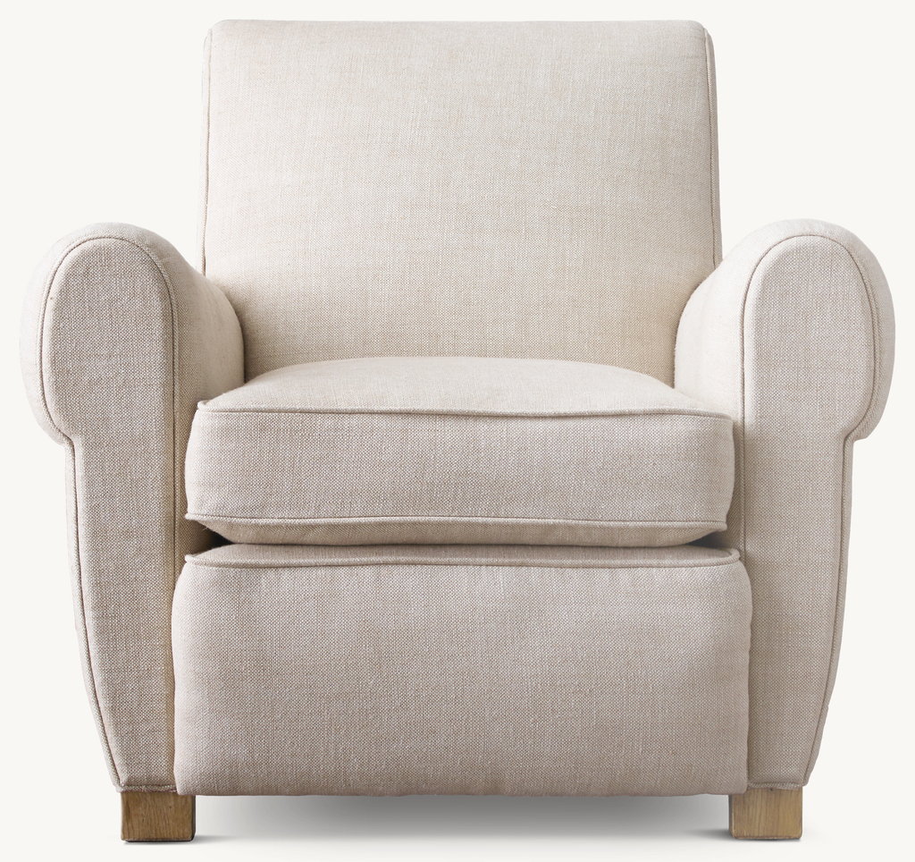 Detail view of 1920s Parisian Club Chair showing fabric furniture design