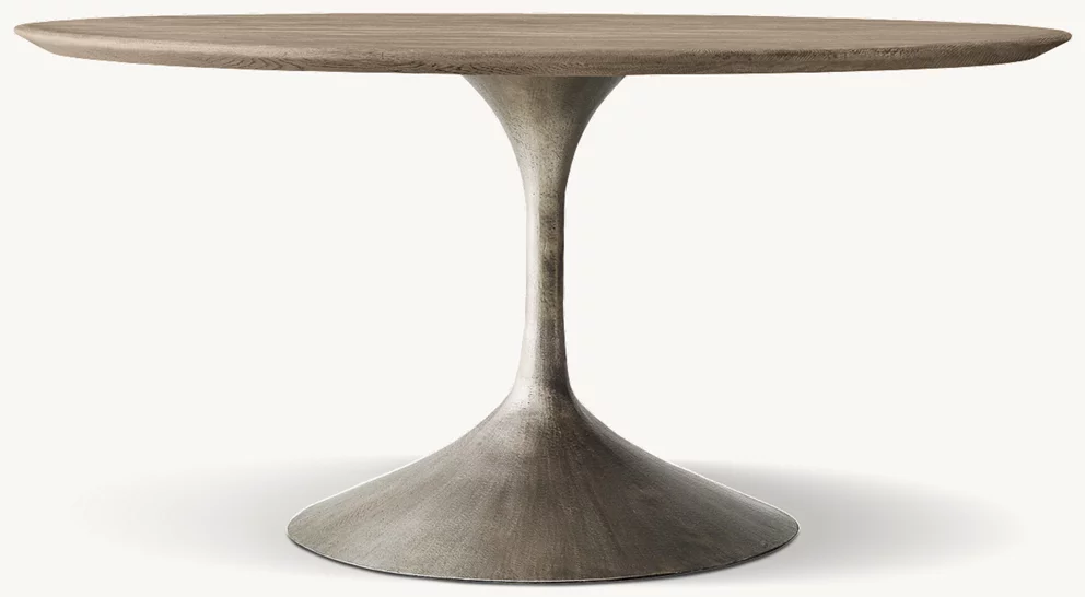 Detail view of Aero Wood Round Dining Table showing oak round dining table design