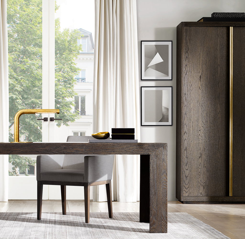 Alessa Desk Chair-Antiqued Brass Fabric for home