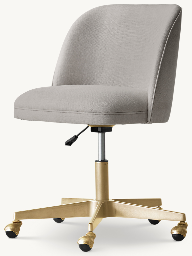 Detail view of Alessa Desk Chair-Antiqued Brass showing fabric desk chair design