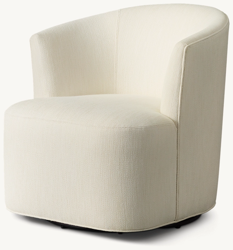 Detail view of Arden Swivel Chair showing fabric armchair design