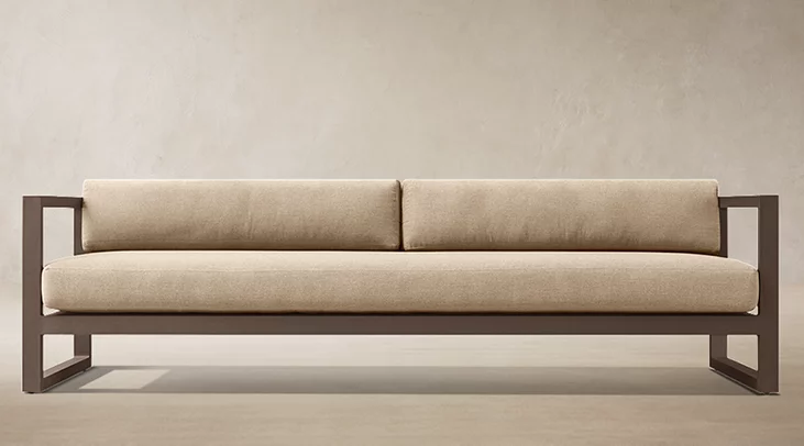 Detail view of Aegean Aluminum Sofa showing aluminum sofa design