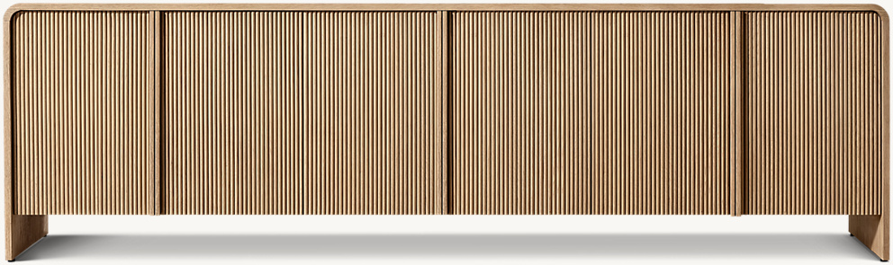 Detail view of Alora 6-Door Media Console showing oak media console design