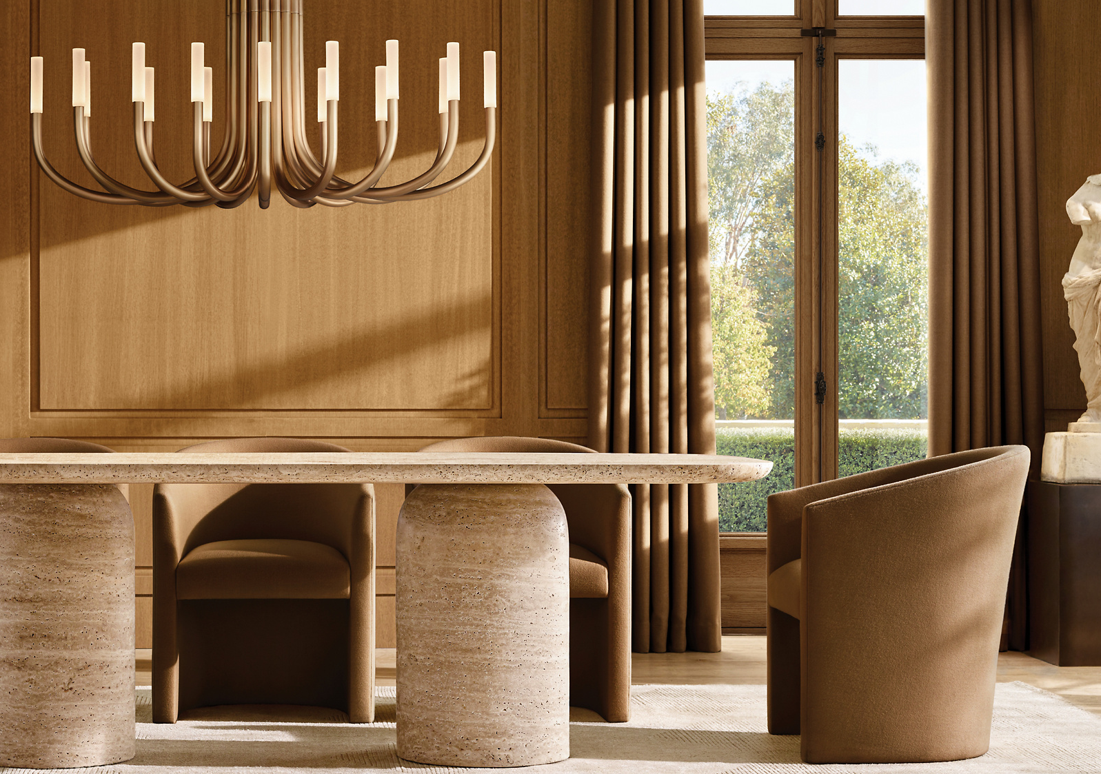 Arrondi Barrelback Slope Arm Fabric Dining Armchair for dining room