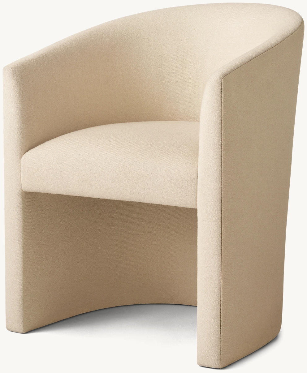 Detail view of Arrondi Barrelback Slope Arm Fabric Dining Armchair showing fabric dining armchair design