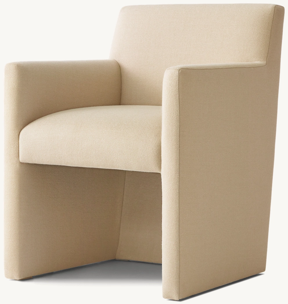 Detail view of Arrondi Track Arm Fabric Dining Armchair showing fabric dining armchair design