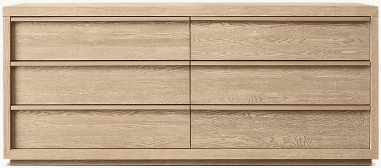 Detail view of Bezier 6-Drawer Dresser showing aluminum dresser design