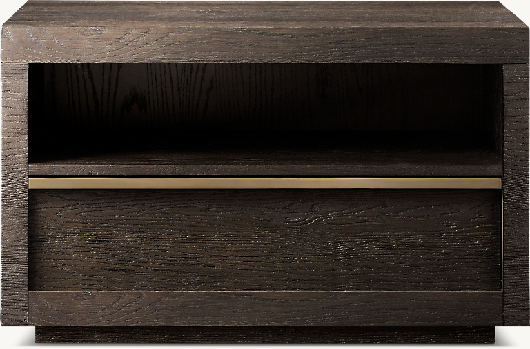 Detail view of Bezier Open Nightstand showing aluminum nightstand design