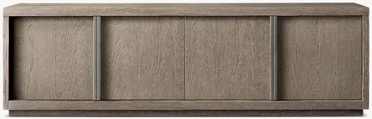 Detail view of Bezier Panel 4-Door Media Console showing aluminum media console design