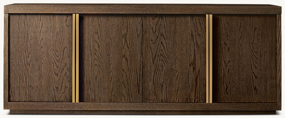 Detail view of Bezier Panel 4-Door Sideboard showing aluminum sideboard design