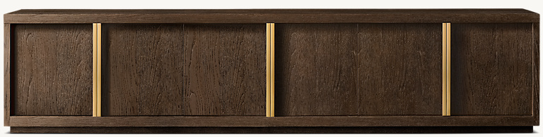 Detail view of Bezier Panel 6-Door Media Console showing aluminum media console design