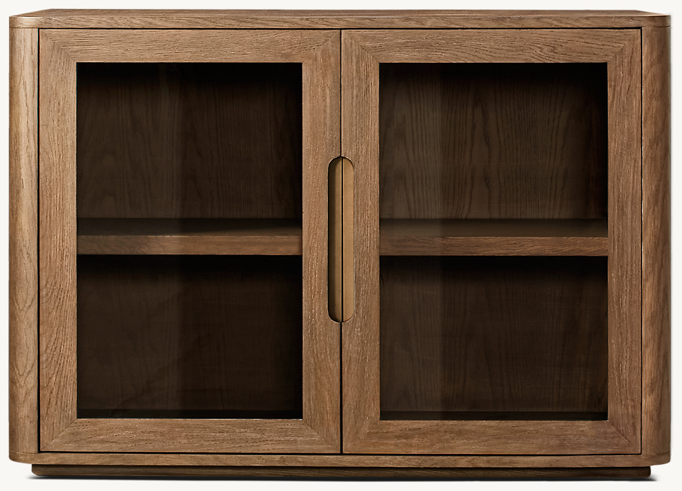 Detail view of Breton Glass Double-Door Sideboard showing oak sideboard design