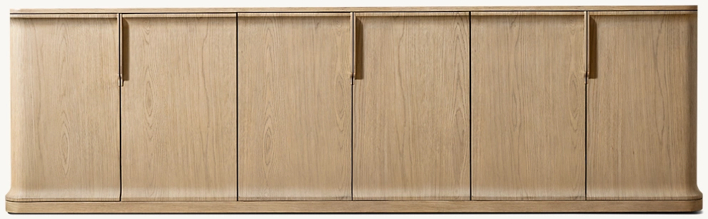 Detail view of Baron 6-Door Media Console showing aluminum media console design