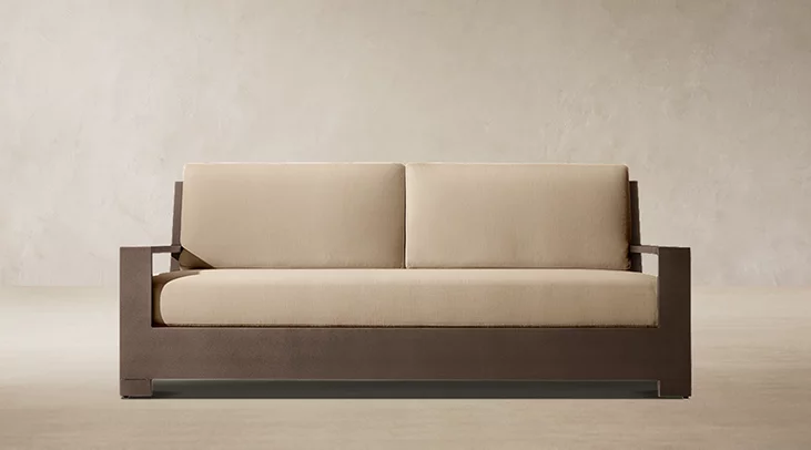 Detail view of Belvedere Aluminum Sofa showing aluminum sofa design
