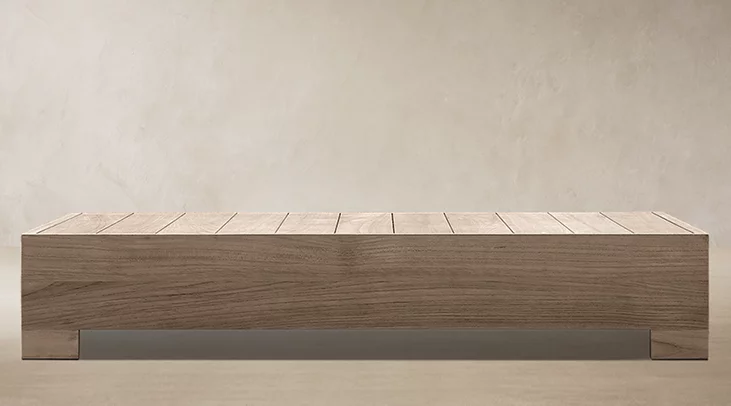 Detail view of Belvedere Teak Rectangular Coffee Table showing teak coffee table design