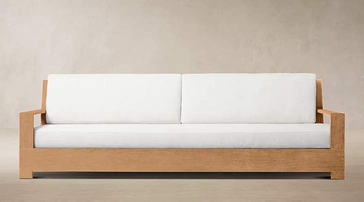 Detail view of Belvedere Teak Sofa showing teak sofa design