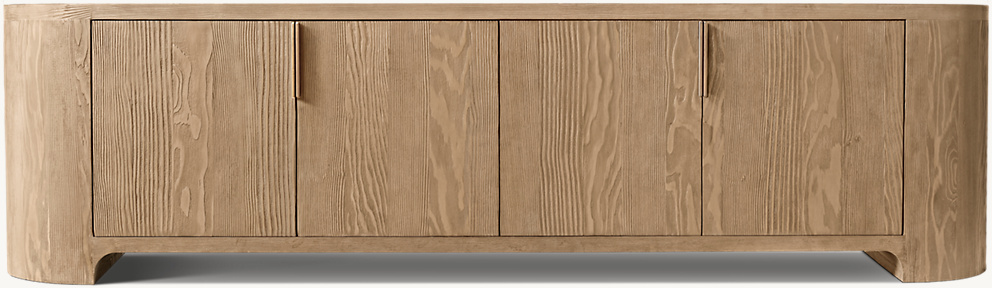 Detail view of Bronte 4-Door Media Console showing wood media console design