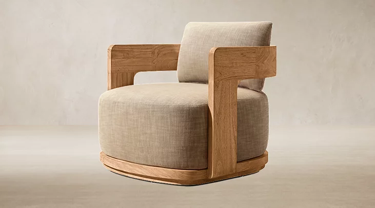 Detail view of Bronte Teak Lounge Chair showing teak lounge chair design