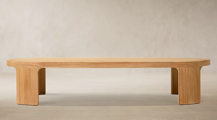 Detail view of Bronte Teak Rectangular Coffee Table showing teak coffee table design