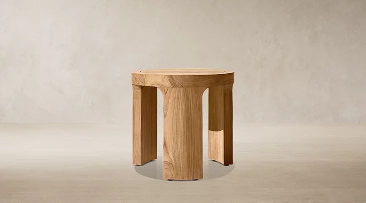 Detail view of Bronte Teak Side Table showing teak side table design