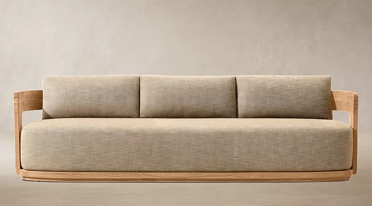 Detail view of Bronte Teak Sofa showing teak sofa design
