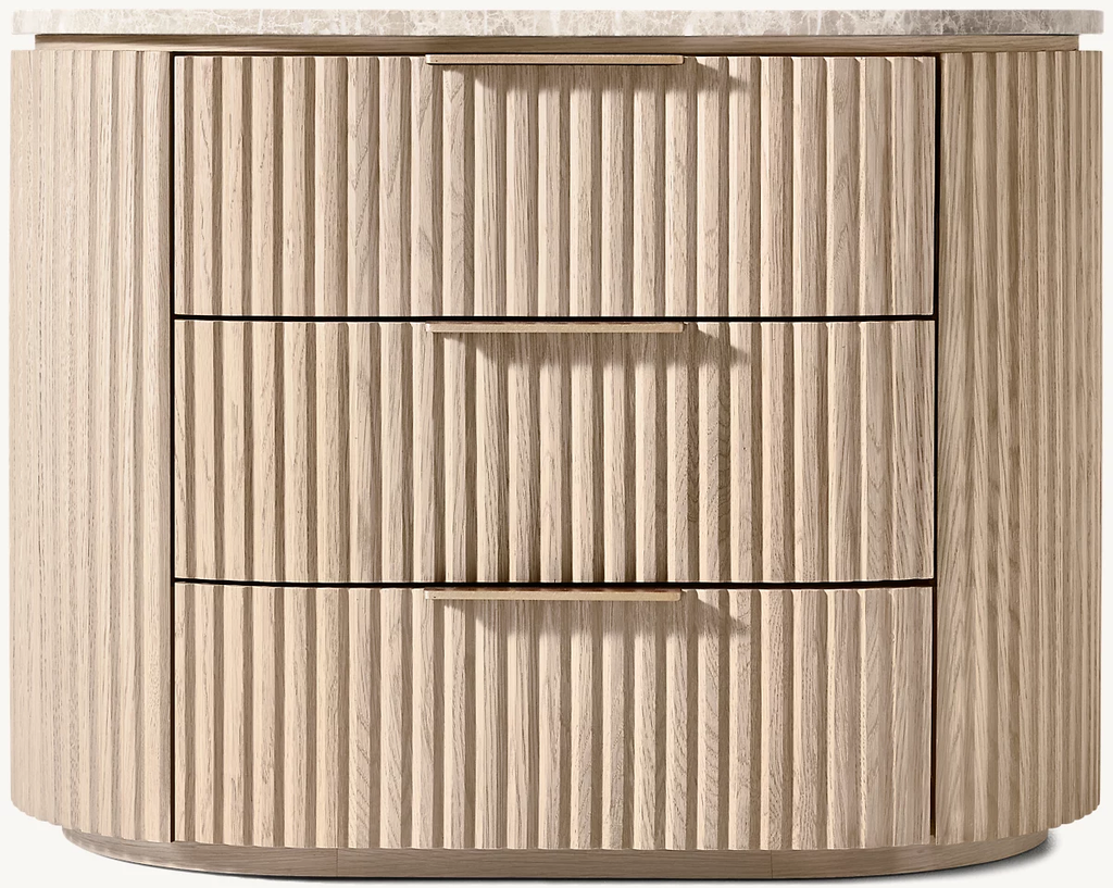 Detail view of Byron Emperador Closed Nightstand showing oak nightstand design