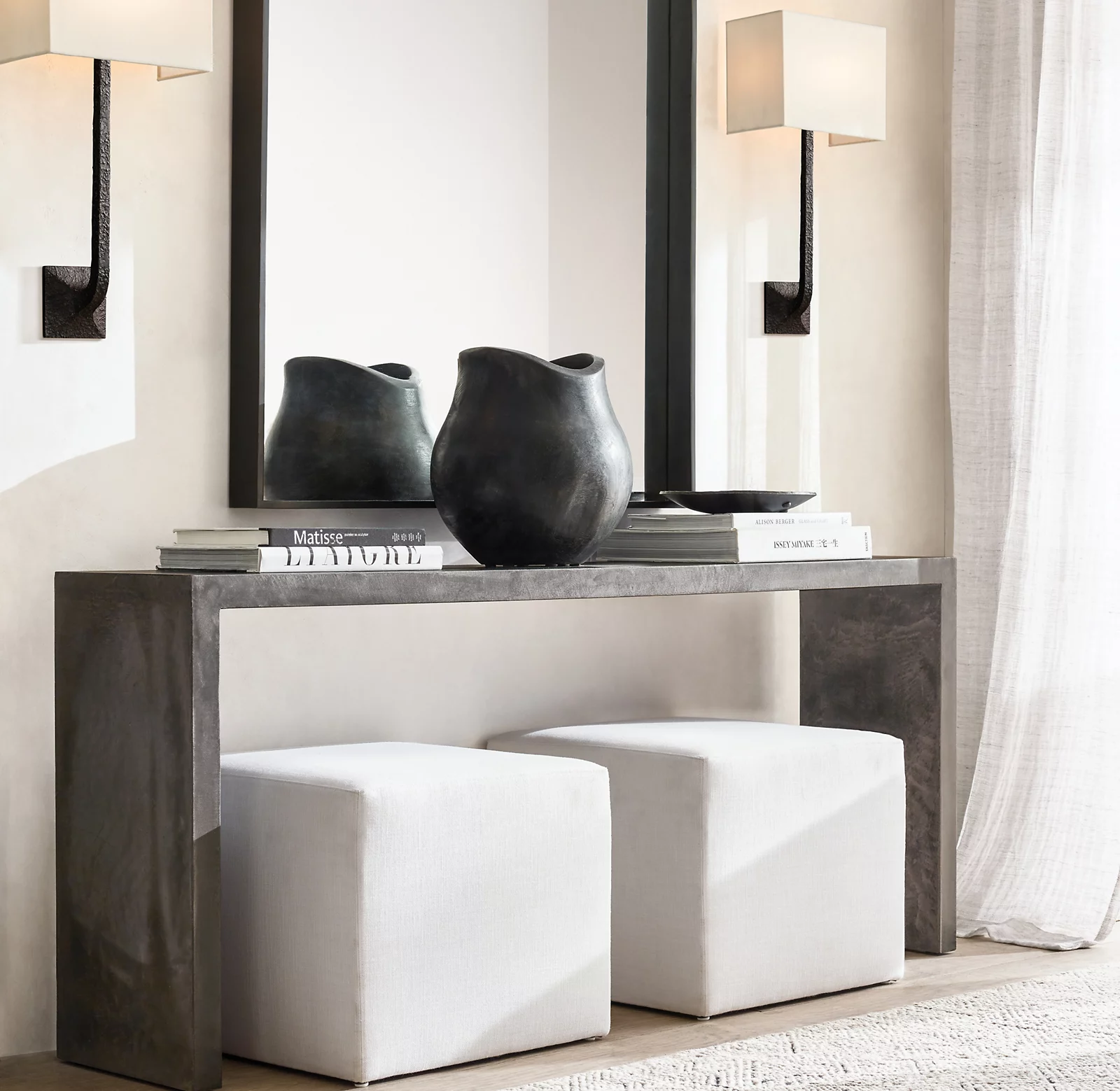 Cabrera Waxed Concrete Console Table Wood for living room