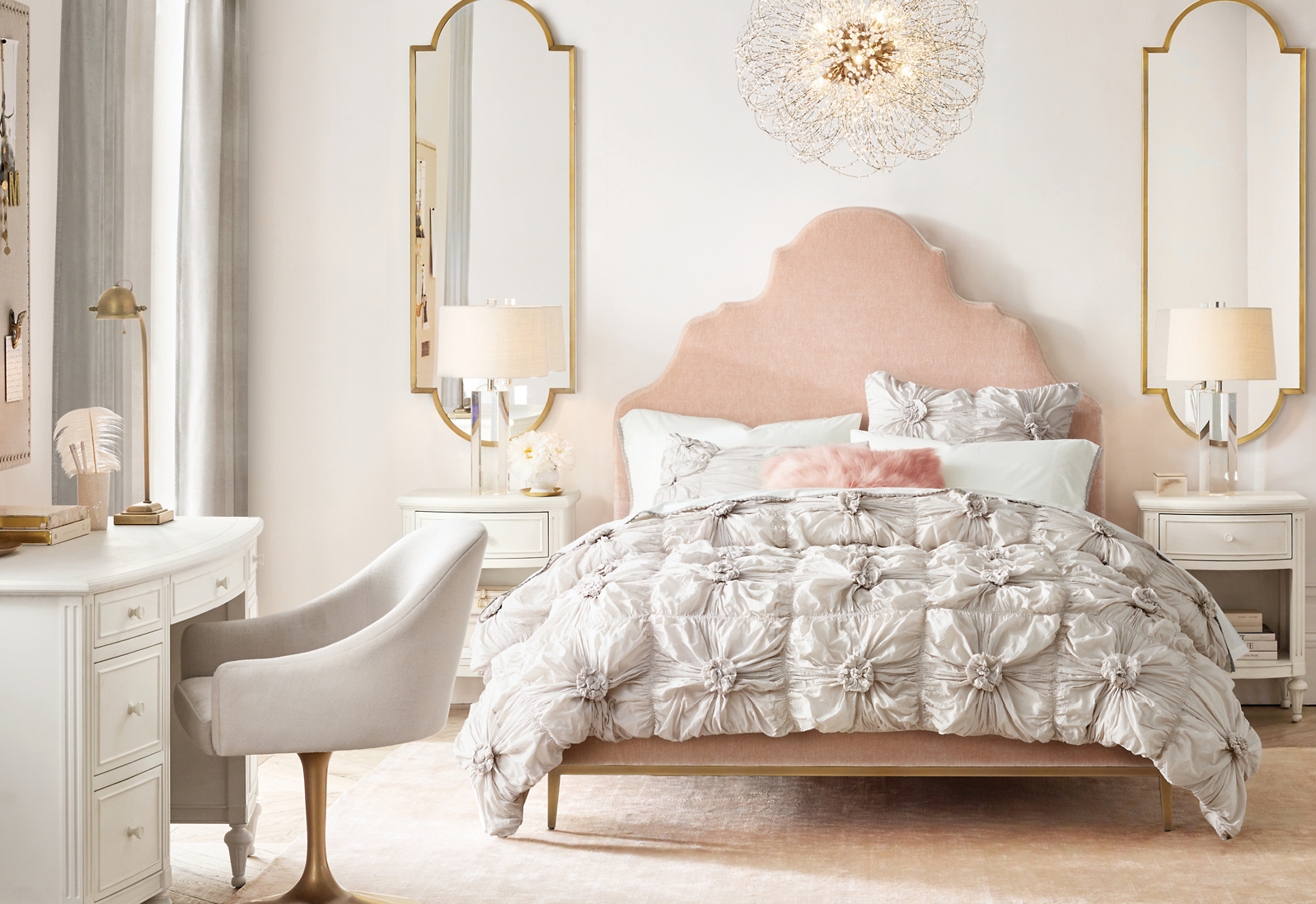 Camilla Upholstered Bed - Aged Brass Fabric for bedroom