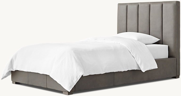 Detail view of Carver Leather Bed showing leather bed design