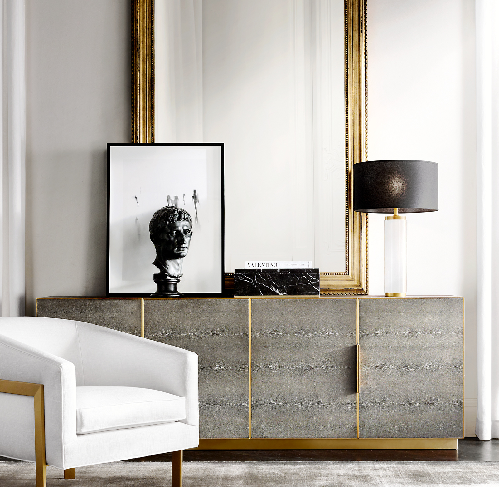 Cela Shagreen Panel 4-Door Sideboard for living room