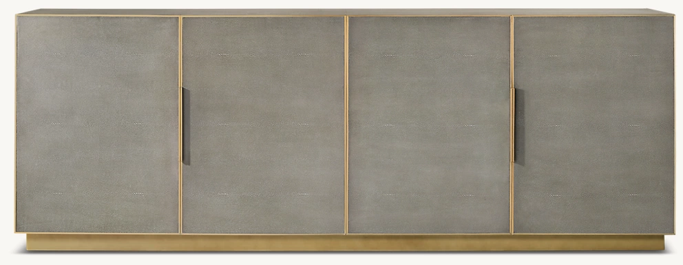 Detail view of Cela Shagreen Panel 4-Door Sideboard showing shagreen sideboard design