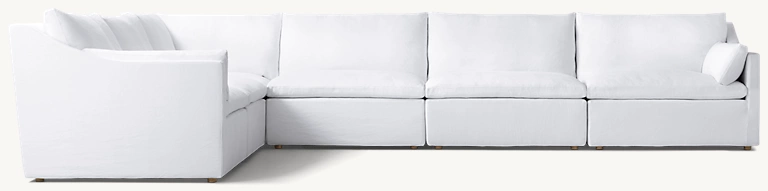 Detail view of Cloud Slope Arm Modular L-Sectional showing fabric sectional design