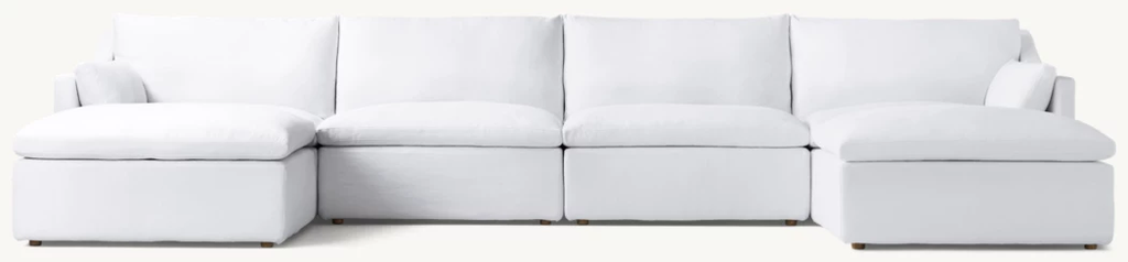 Detail view of Cloud Slope Arm Modular U showing fabric sofa design