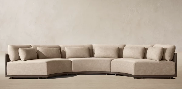 Detail view of Curve Semicircle Sectional showing teak sectional design