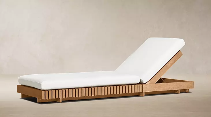 Detail view of Caicos Teak Chaise showing teak lounge chair design