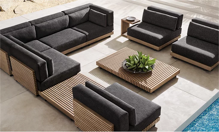 Caicos Teak Modular Armless Lounge Chair for outdoor patio