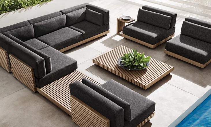 Caicos Teak Modular Left-Arm Corner Chair lounge chair for outdoor patio