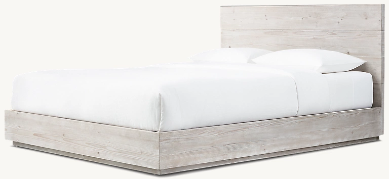 Detail view of Callum Platform Bed showing wood bed design
