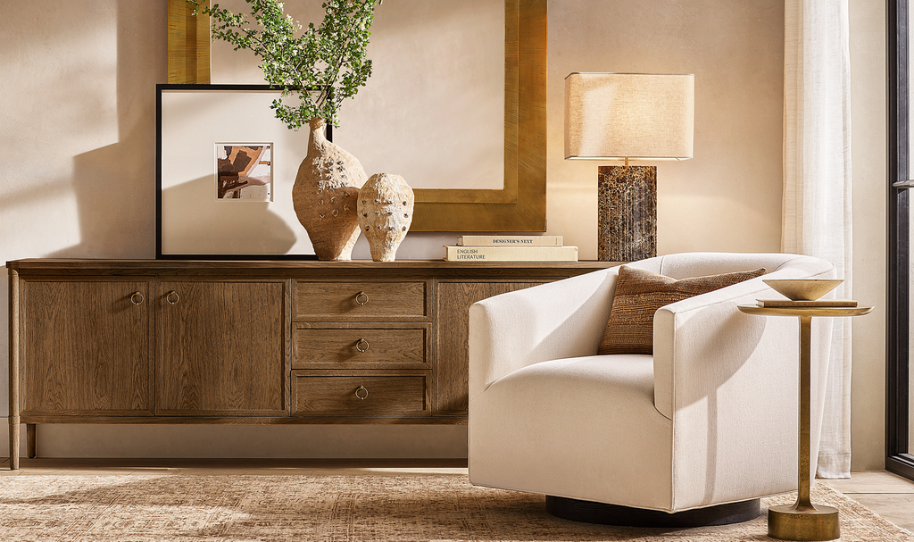 Cayden Campaign 4-Door Media Console With Drawers Aluminum for living room