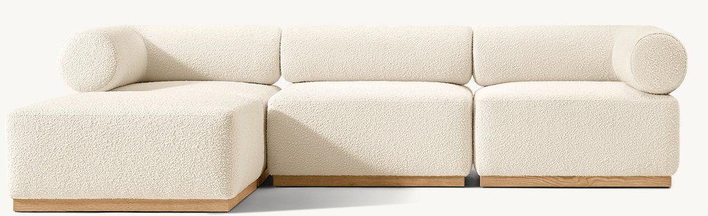 Detail view of Cellina Modular Customizable Sectional showing oak sectional design