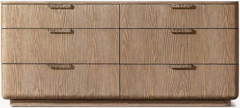 Detail view of Ciro 6-Drawer Dresser showing wood dresser design