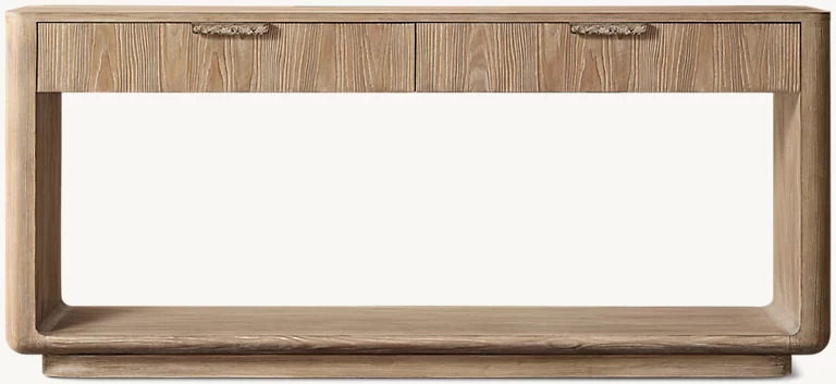 Detail view of Ciro Console Table With Drawers showing wood console design