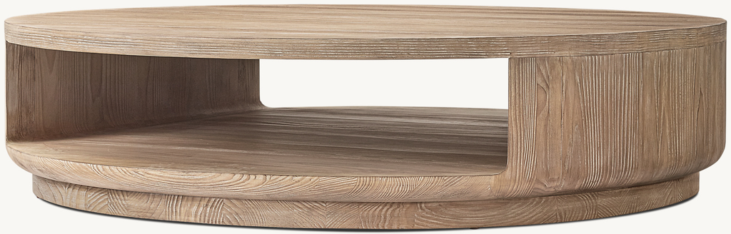 Detail view of Ciro Open Round Coffee Table showing wood coffee table design