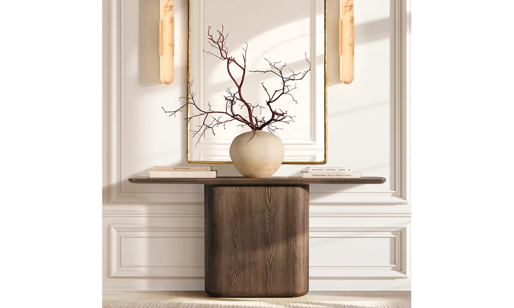 Mulholland Pedestal Console Table Oak for living room