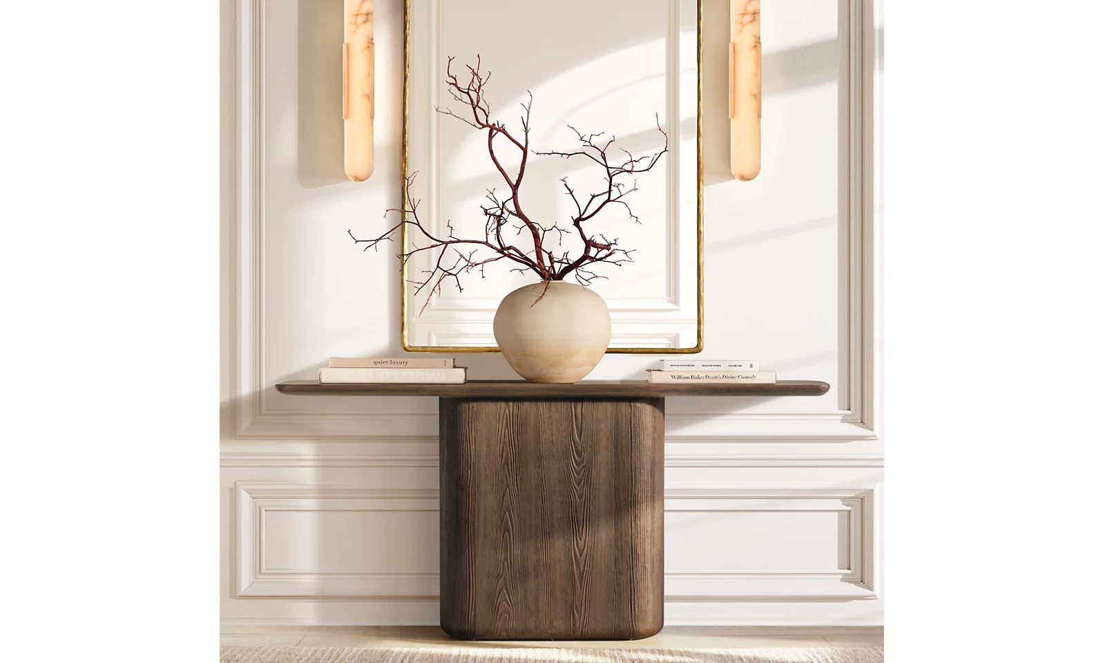 Mulholland Pedestal Console Table Oak for living room