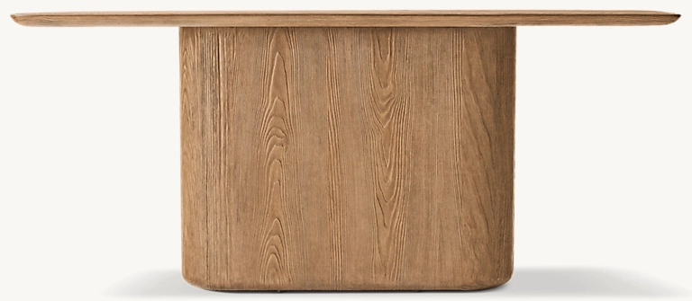 Detail view of Ciro Pedestal Console Table showing wood console design