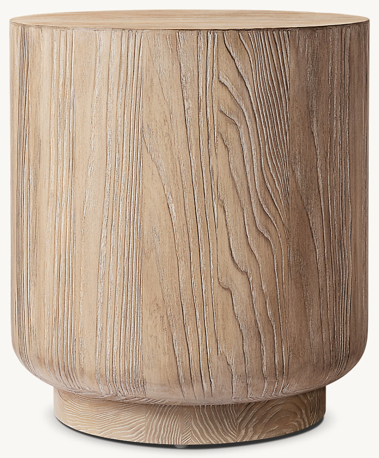 Detail view of Ciro Round Side Table showing wood side table design
