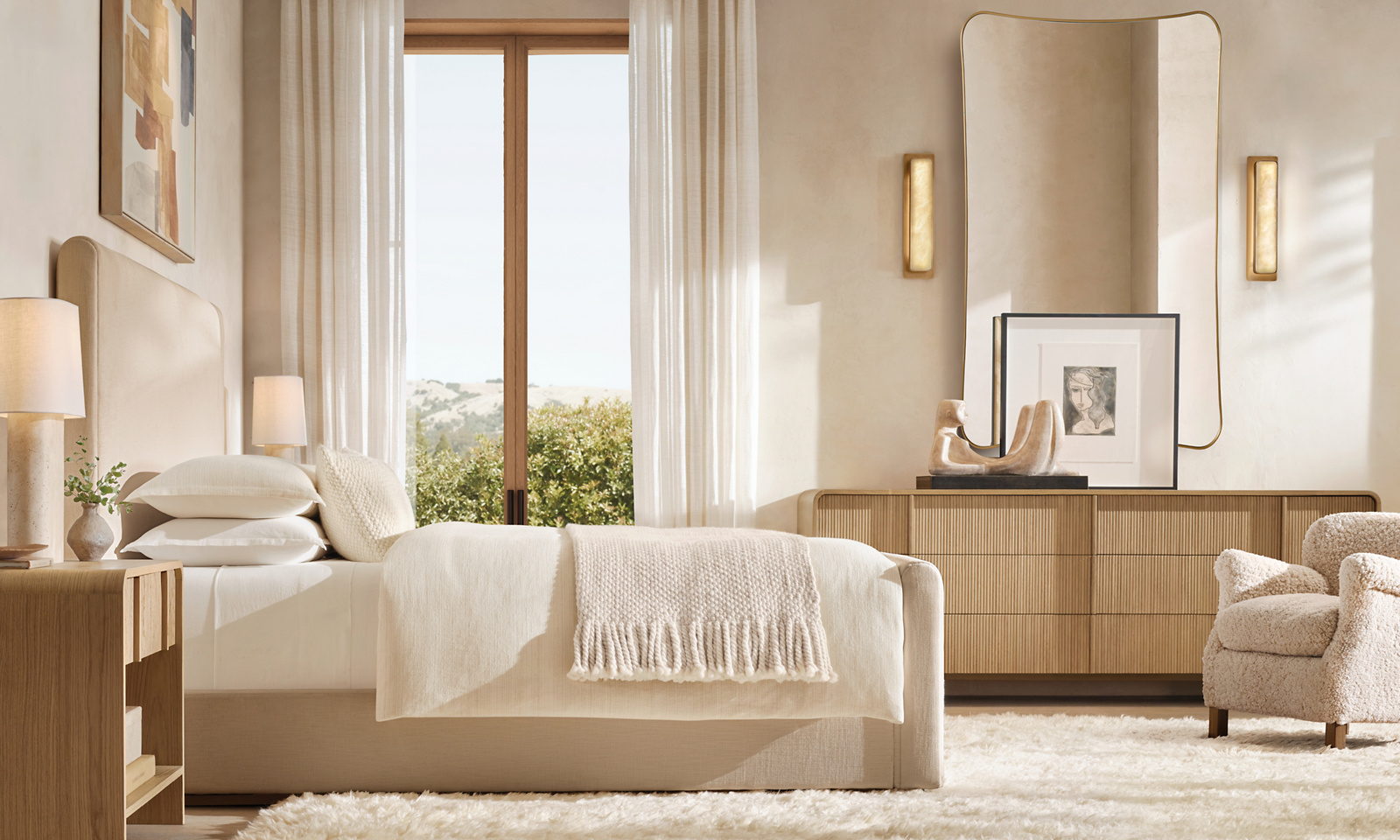 Cosette Fabric Panel Bed Oak for bedroom