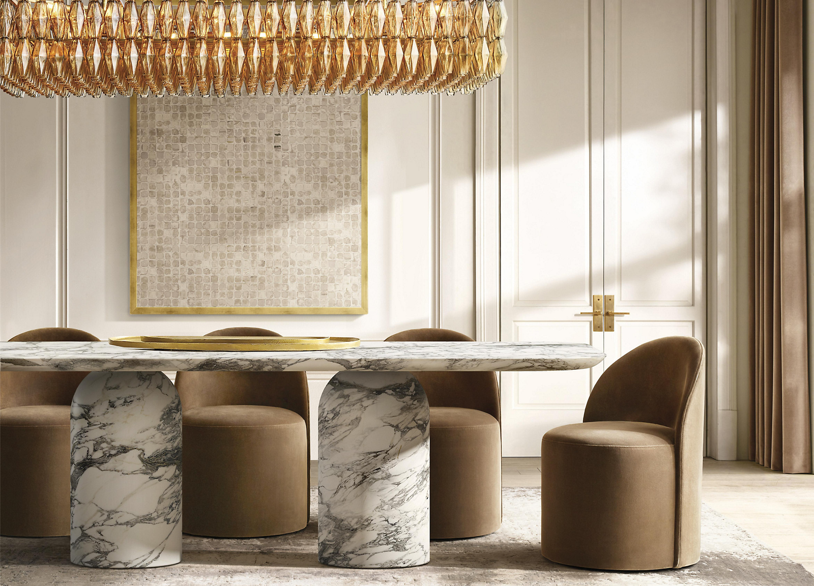 Cupola Carved Rectangular Dining Table Marble for dining room