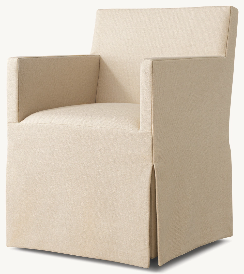 Detail view of Ellison Skirted Track Armchair showing wood armchair design